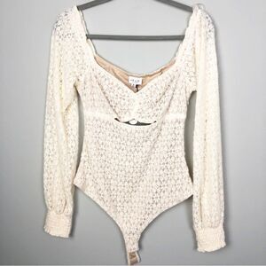 LE LIS | NEW Cream Lace Long Sleeve Bodysuit Cutout Detail Women’s Size Medium